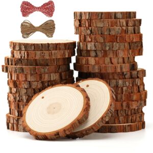 SENMUT Unfinished Wood Slices 30pcs 2.8"-3.0" Wood Circles for Crafts, Predrilled Natural Wood Rounds, Wooden Discs Perfect for DIY, Artistic Creations & Christmas Wood Ornaments for Crafts